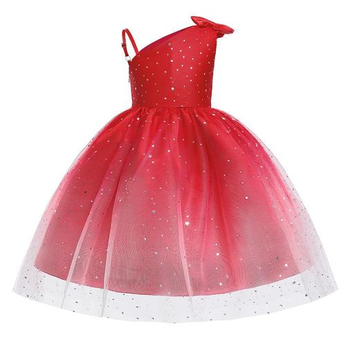 Elegant European and American Foreign Trade Children's Dress with Gradient Net Fabric, Fluffy Princess Skirt, Star Sparkle, Asymmetrical Shoulder, Girls' Festival Performance Costume