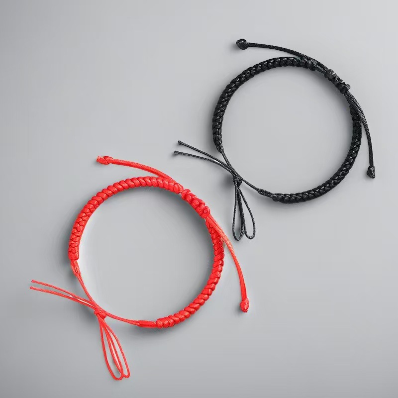 DIY Hand Rope Semi-finished Diamond Knot Red Rope Bracelet Beaded Braided Rope Handmade Rope for Men and Women Couple