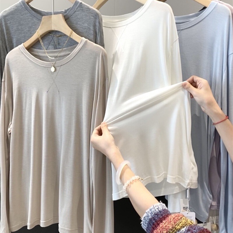 Sports Long-Sleeved T-Shirt, Autumn and Winter Lyocell Tencel Fitness Wear, Yoga Cover-Up, Large Size Loose Skin-Friendly Running Top