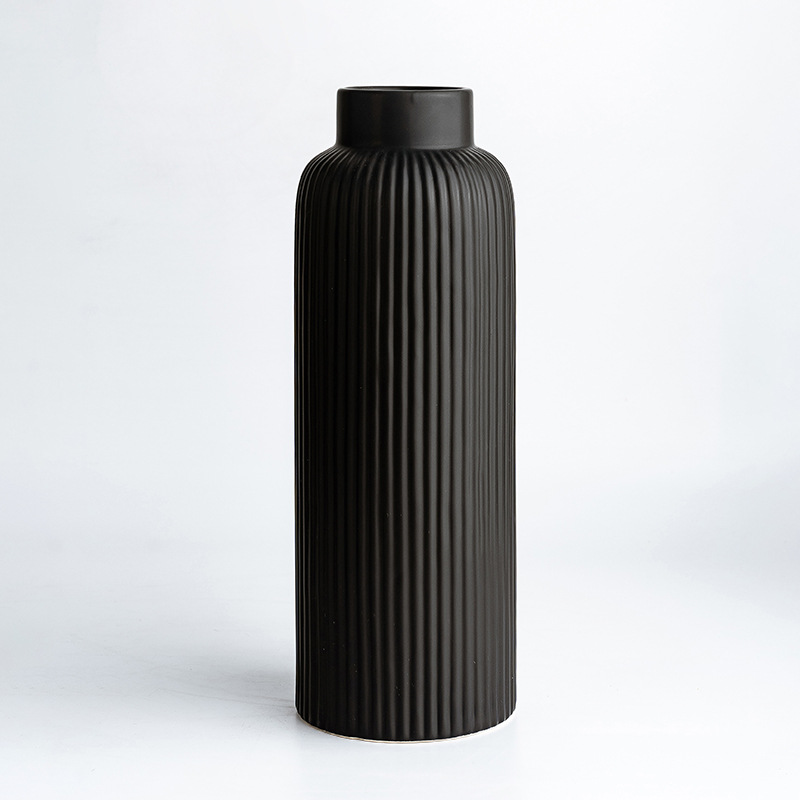 Jarrón de cerámica minimalista moderno, flor seca de boca ancha de color Morandi, flor, mesa, decoración de flores de estilo romano