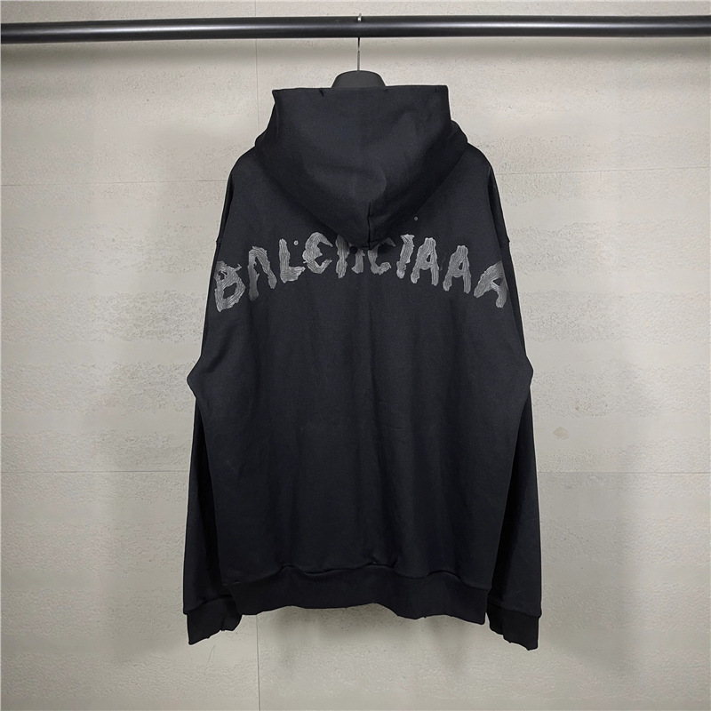 跨境 高版本品质B家25SS新款背后经典LOGO拉浆印花做旧拉链卫衣|undefined