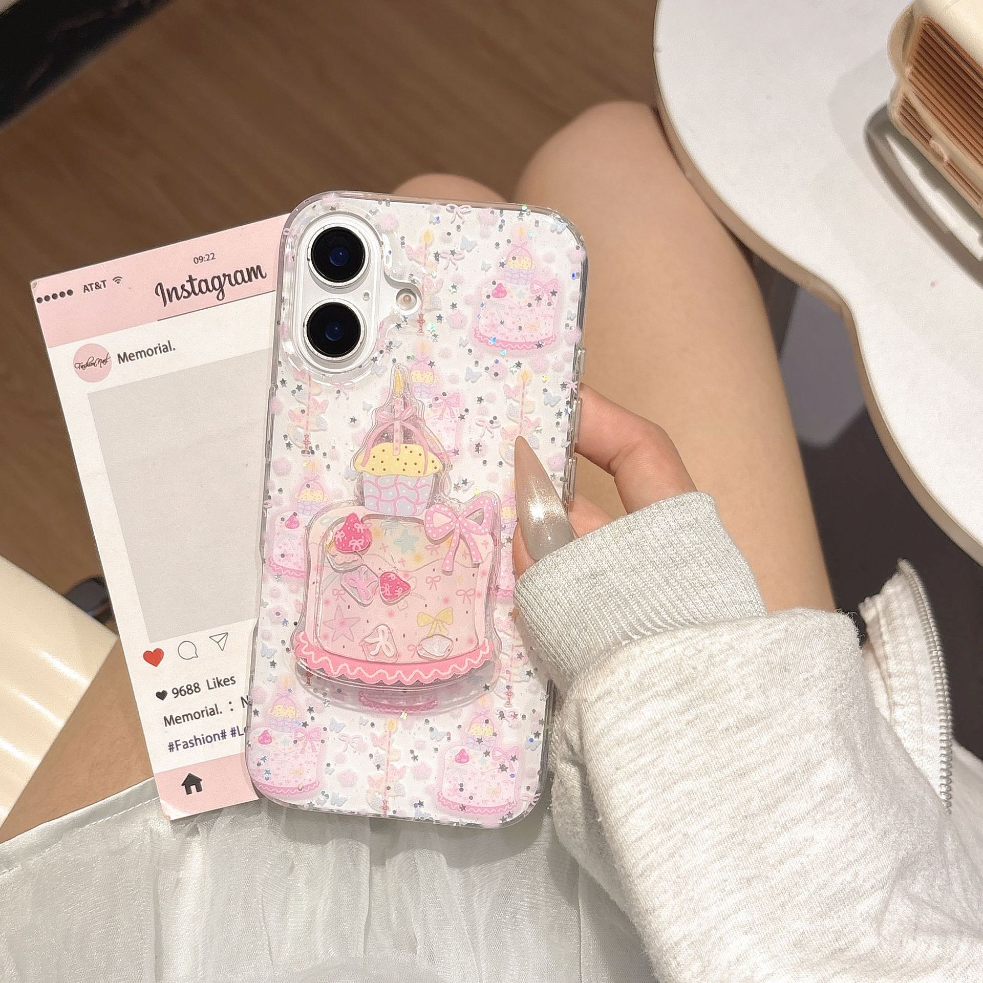 Girl Heart Sparkle Cake Shake Music Adecuado para Apple 15/16 Funda para teléfono móvil Soporte 14Pro 13 Nuevo 16PM nicho