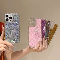 iPhone16Pro用キラキラフレーム付きスマホケース、15ライトラグジュアリーシースルー、14グリッター、13保護ケース、指紋防止