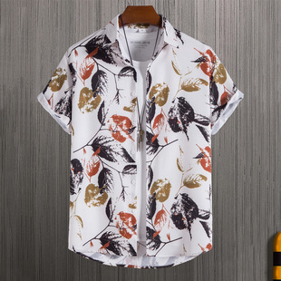 2022 Digital printing shopify cross-border summer new striped shirt men's casual shirt short sleeve collection
