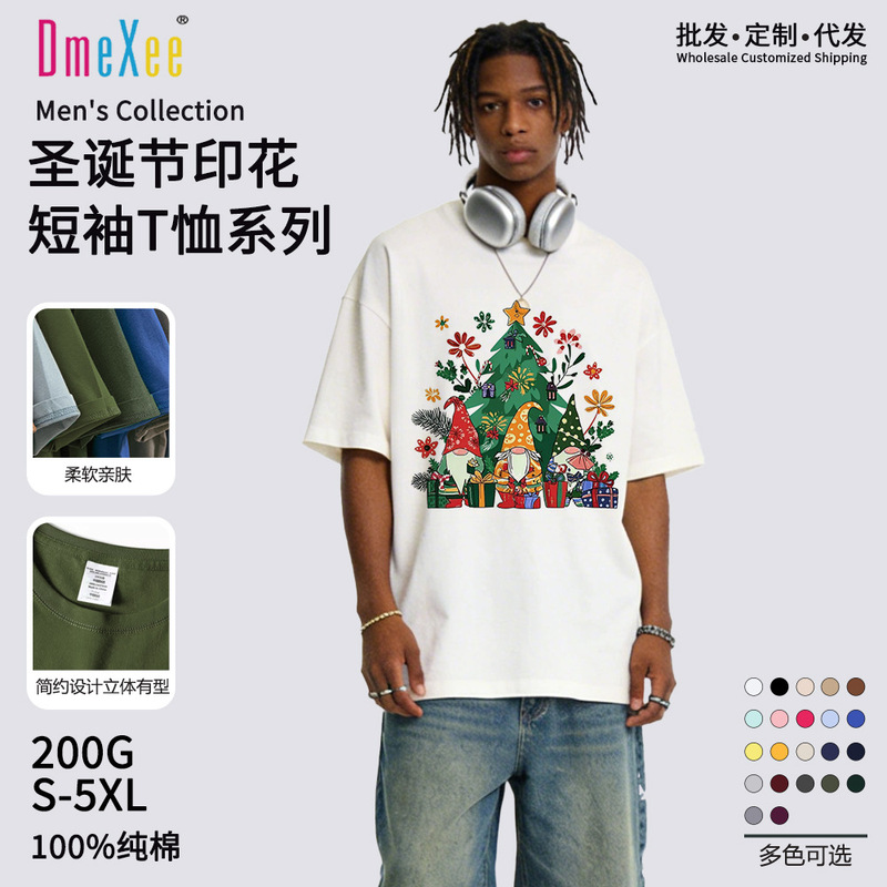 Cross-Border Summer New Plus Size Men's Clothing Christmas Motorcycle Printed Short-Sleeved Men's Tops Loose Casual Men's T-Shirts