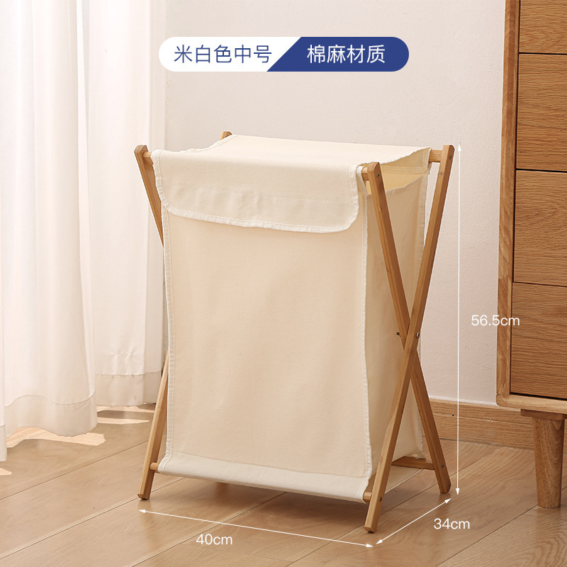 Cesta de lavandería de madera maciza de bambú plegable que ahorra espacio ropa de juguete cesta de almacenamiento de artículos diversos baño tela de lino de algodón grande