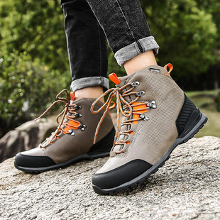 Cross-border plus size leather high-top shoes fashion hiking men's boots lace-up flat outdoor hiking shoes wholesale