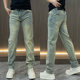 2025 Spring Men's Washed Jeans Stretch All-match Small Straight Leg Pants Trendy Brand Light Luxury Trousers Casual Pants