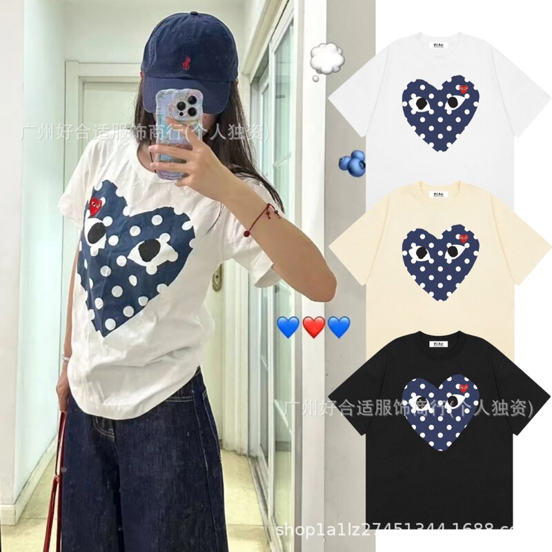 Korean-Style Polka Dot Heart-Shaped Rei Kawakubo Cartoon Heart Round Neck Short-Sleeve T-Shirt Lay High-Quality Unisex Model