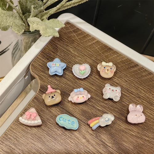 Cute Cartoon Crocs Shoe Flower Transparent Bear Rabbit Rainbow Meteor Resin Removable Shoe Flower Slippers Decoration