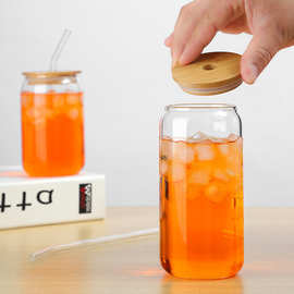 现货可乐吸管杯高硼硅玻璃单层杯家用易拉罐造型水杯果汁冷饮杯