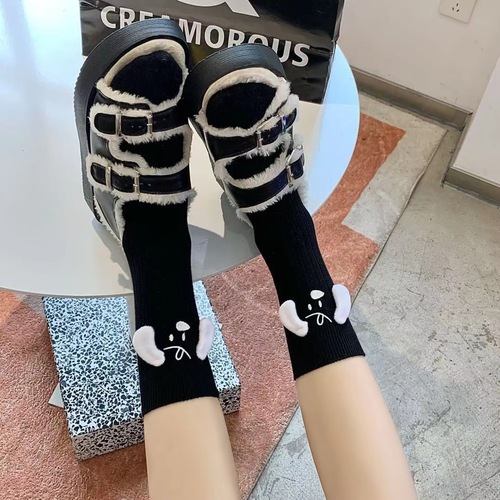Net celebrity's same three-dimensional doll socks for women, mid-calf socks, Japanese black and white ears, puppy socks, vertical pattern student socks