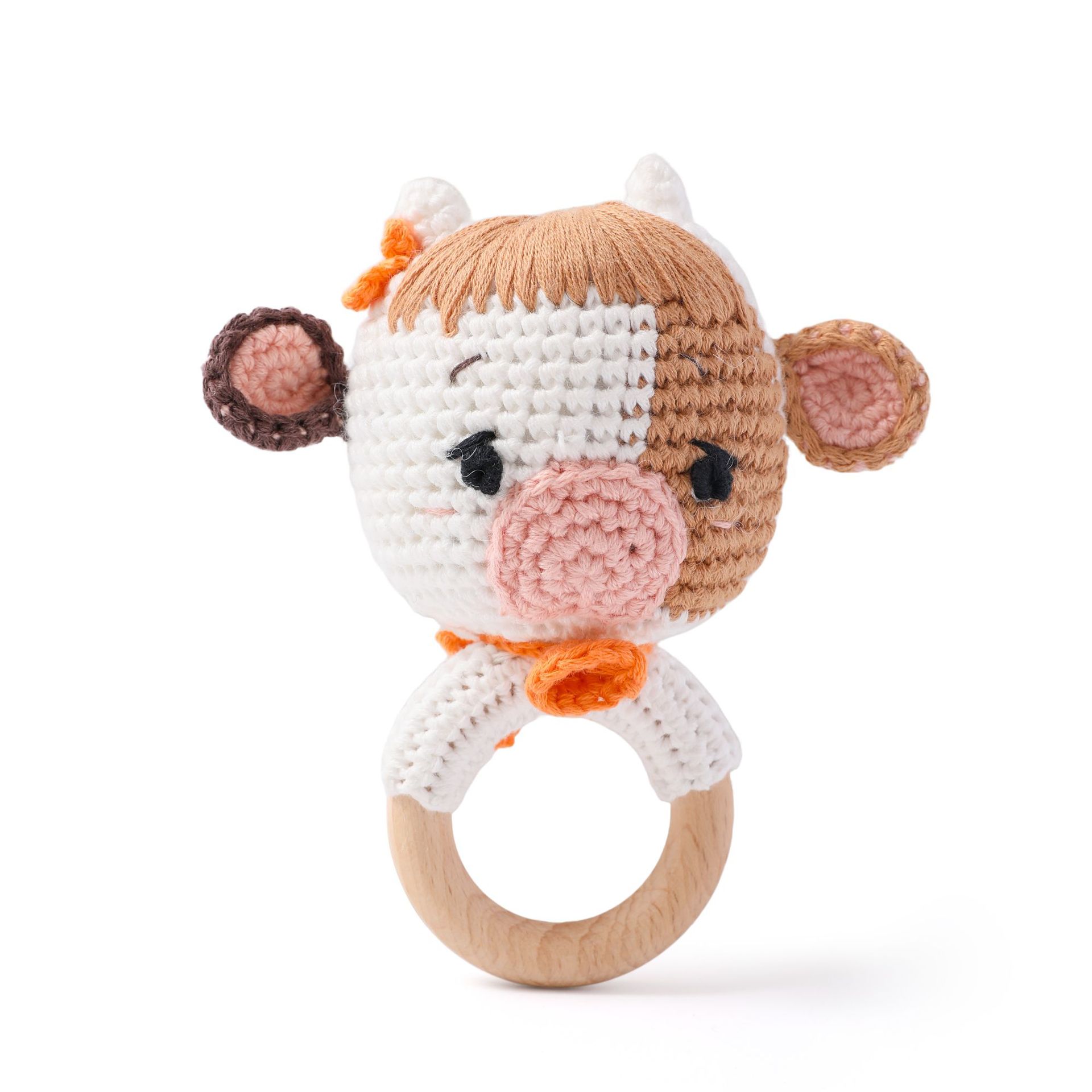 Cruzar la frontera de ganchillo animal sonajero bebé de punto animal muñeca bebé calmante juguete roer crochet juguete