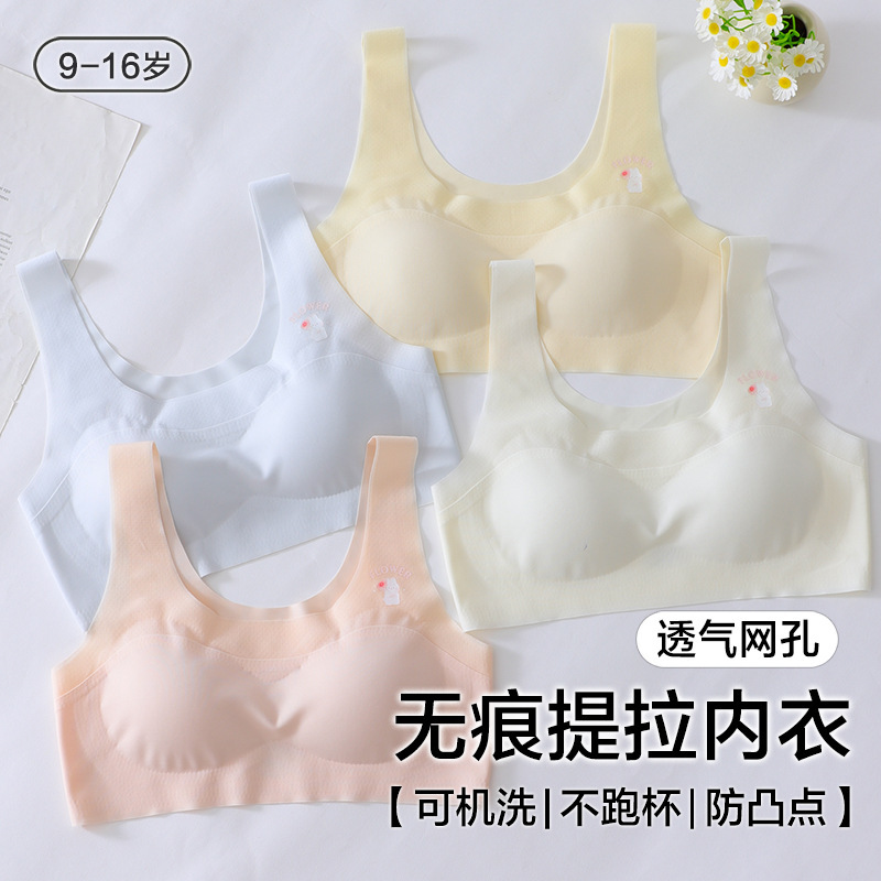 New Girls' Intimates Development Period Second Stage Seamless Vest Spring and Summer Thin Girls' Anti-Bump Breathable Bra