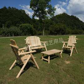 安吉思飞欧美户外花园实木桌椅庭院圆棒木椅茶桌四人位套装