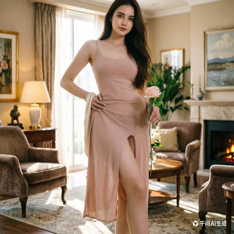 Plus-Size Women's Summer Sexy Long Nightgown with High Slit, Pure Desire Style Loungewear, Silky Sleepwear Dress 985 Plus-Size Women's Summer Sexy Long Nightgown with High Slit, Pure Desire Style Loungewear, Silky Sleepwear Dress 985