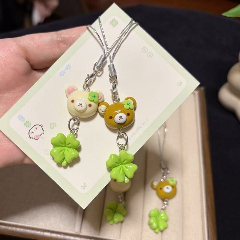 Cute Four-Leaf Clover Rilakkuma Cartoon Pendant Versatile Girl Bag Keychain Phone Strap Couple Best Friend Ornament