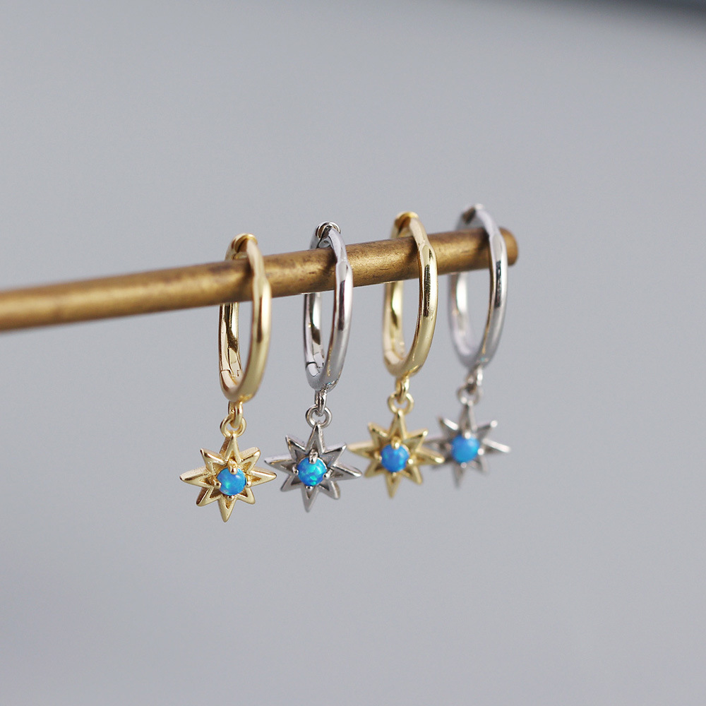Gem Inlay Material Yhe0343 S925 Silver Geometric Octagonal Star Opal Earrings Small Fresh Earrings