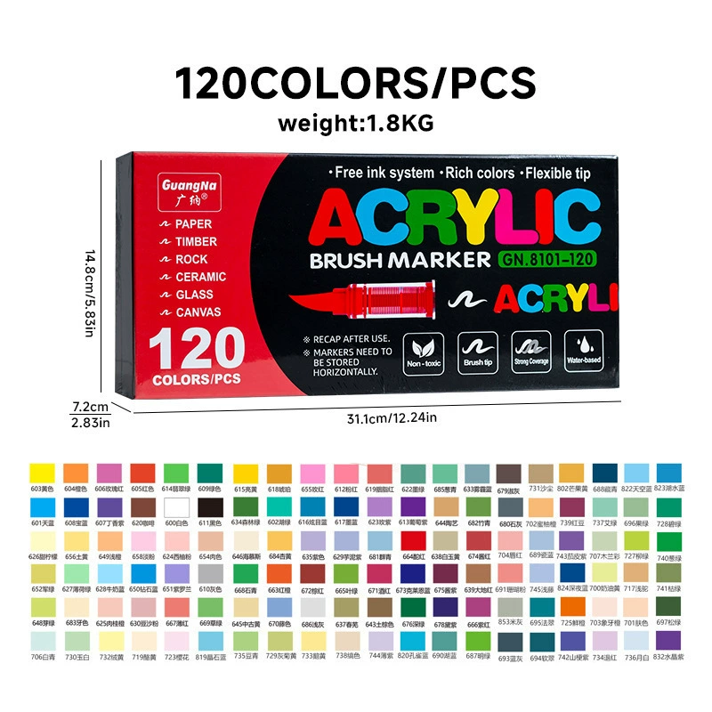 Brush acrylic marker set, 240 colors, direct-flow refill, odorless blendable ink