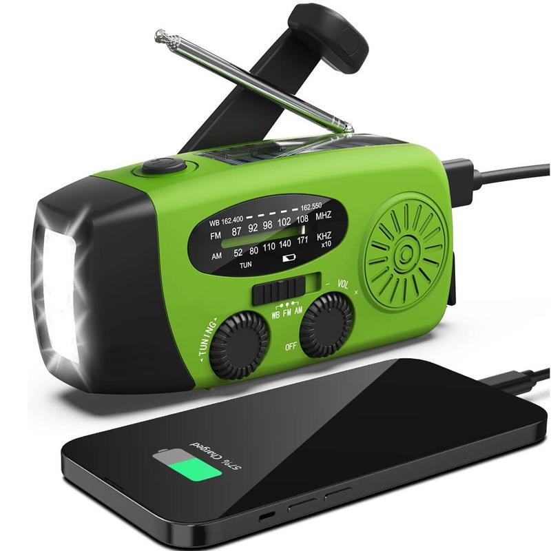 Hand-Cranked Rechargeable Radio with Power Bank, Am/Fm/Noaa Weather Broadcast, Flashlight, Solar Charging Radio