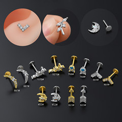 Cross-border e-commerce Western and European fashion zirconia lip stud stainless steel rod body piercing ear bone earrings multi-functional jewelry
