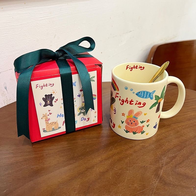 Taza de graffiti de dibujos animados lindo Taza de agua para estudiantes Publicidad Regalo de promoción comercial Cumpleaños Año nuevo Regalo de graduación