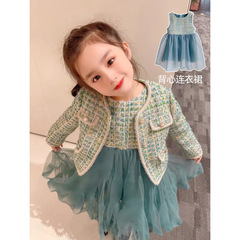 Korean-style Girls' Dress 2023 Spring Collection: Sleeveless Mesh-Panel Princess Dress for Little Girls, Trendy Kids' Skirt