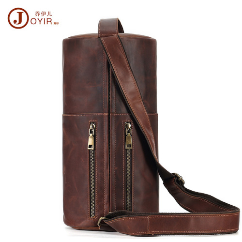  Crazy Horse Leather Retro Crossbody Bag Unique Fashion Trend Cylinder Bag Genuine Leather Crossbody Shoulder Bag Chest Bag Men's Bag