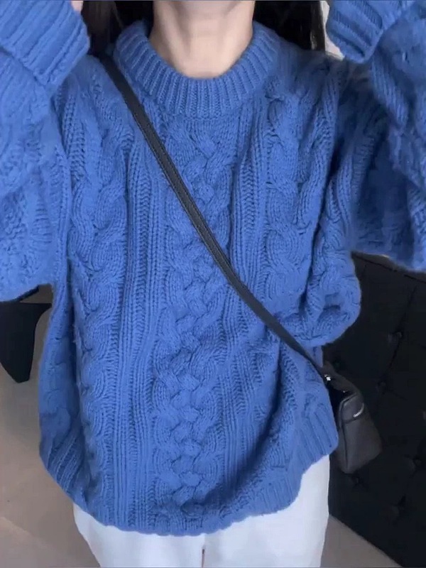 韩国Thebarnnet 八奶麻花软糯毛衣女宽松高质感套头上衣针织衫|undefined