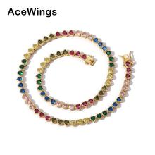 新款锆石项链女 欧美嘻哈彩色心形网球链女士个性饰品链子叠戴