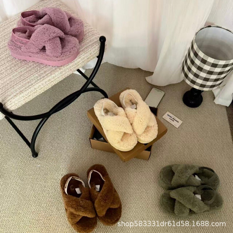 Henan Sangpo Village 2026 new snow boots, new women's wool slippers, teddy-style thick-soled slippers with a back tie