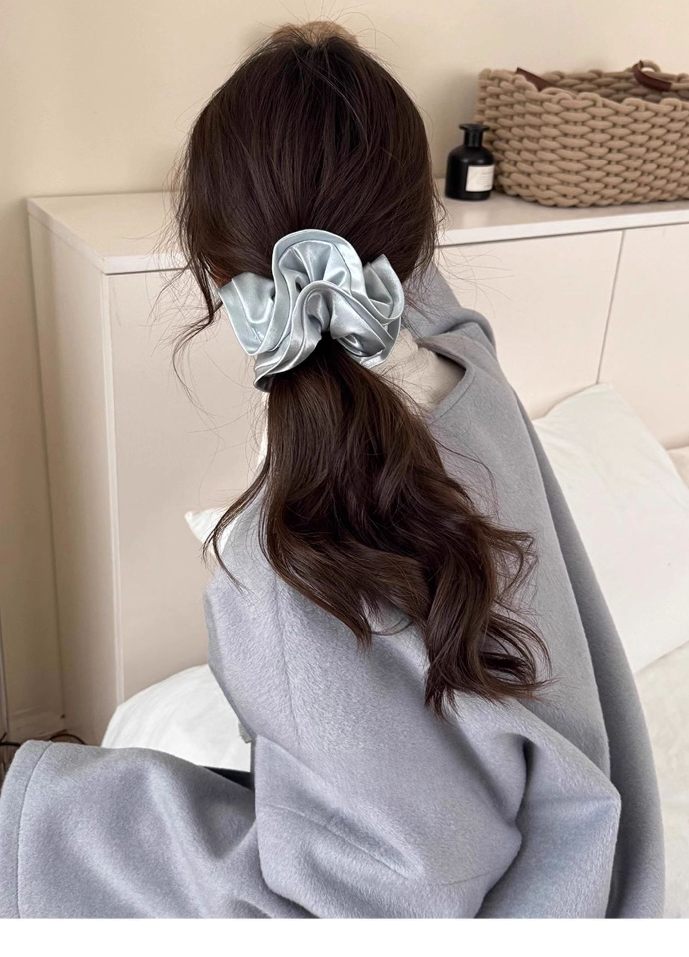 Korean Style Cyber Celebrity Pearlescent Satin Ruffled Large Intestine Hair Ring High-grade Tie Rope Women's Elegant Horseshoe Hair Rope Tie Head Flower