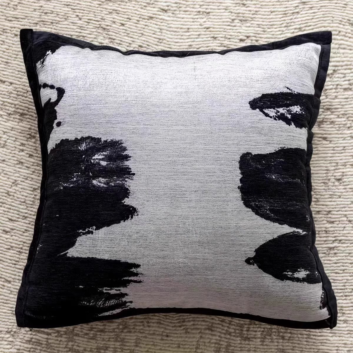 검정 테두리 흰색 잉크 정사각 45x45cm 단독 베개 커버