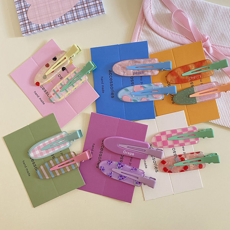 2 ks letní ovoce série hroznů třešňové bezešvé sponky do vlasů s kachním zobákem roztomilá dívčí ofina boční sponka_voghion.com