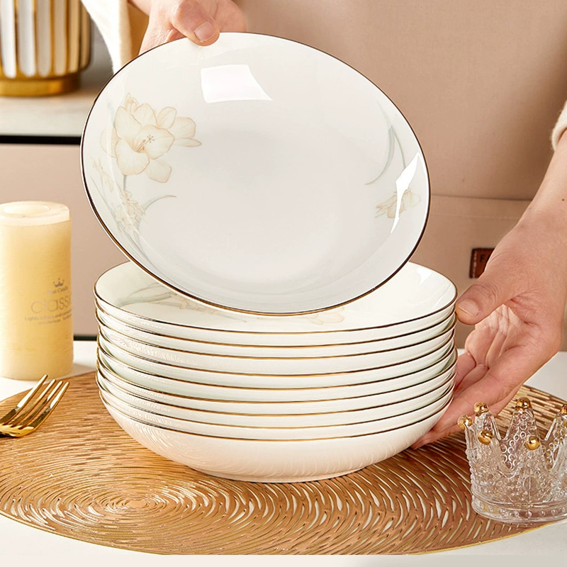 Фарфоровая тарелка, бытовая новая стильная легкая роскошная посуда, рисовая тарелка, набор керамических блюд для микроволновой печи