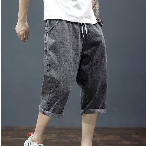 Pantalones cortos de mezclilla finos de verano, pantalones cortos para hombres, pantalones elásticos rectos sueltos para hombres, pantalones casuales de moda Harlan