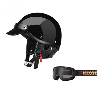 Motosiklet dəbilqələri Vehicle Pedal Half Helmet Summer - xs-glossy-black-indian-goggles-free-shipping-by-sf-express