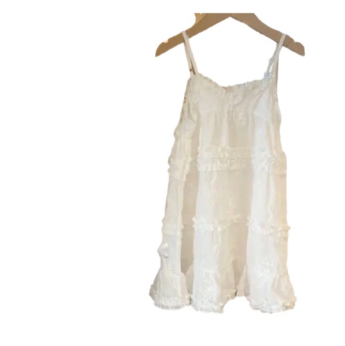 2024 Summer White Girls' Tank Top Dress Korean Style Baby Girl Skirt with Mushroom Edge Stylish Lightweight Children's Dress