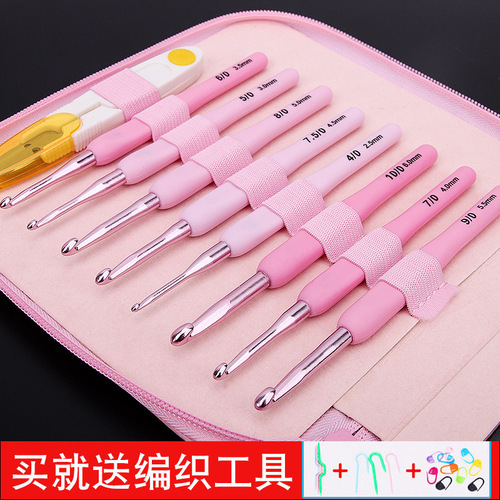 W1YP wholesale crochet hook tools full set handmade soft handle sweater knitting bag stainless steel crochet di