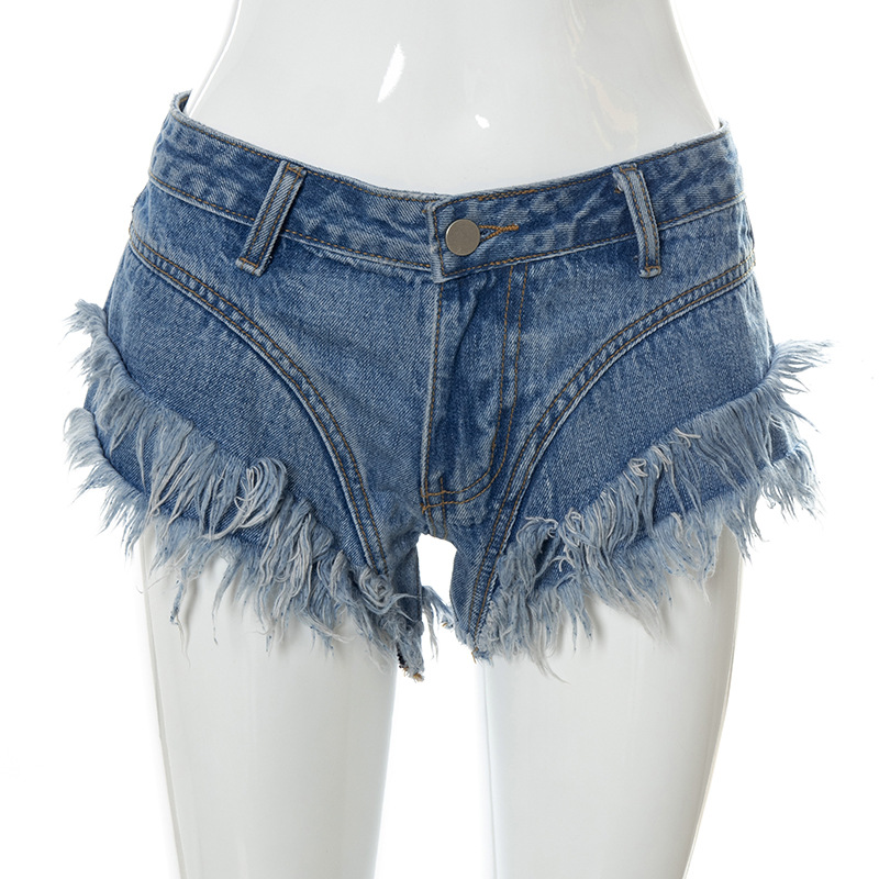 Sexy Low Waist Double Frayed Cut-Off Denim Short Shorts