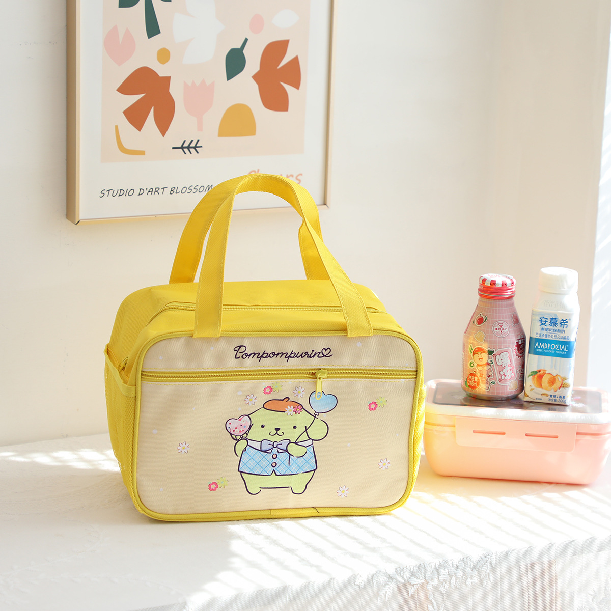 Nuevo coolomi de dibujos animados pequeño perro Blanco Bolsa de aislamiento estudiante de la escuela primaria de gran capacidad con bolsillo lateral bolsa de almuerzo Portátil Bolsa de Almuerzo