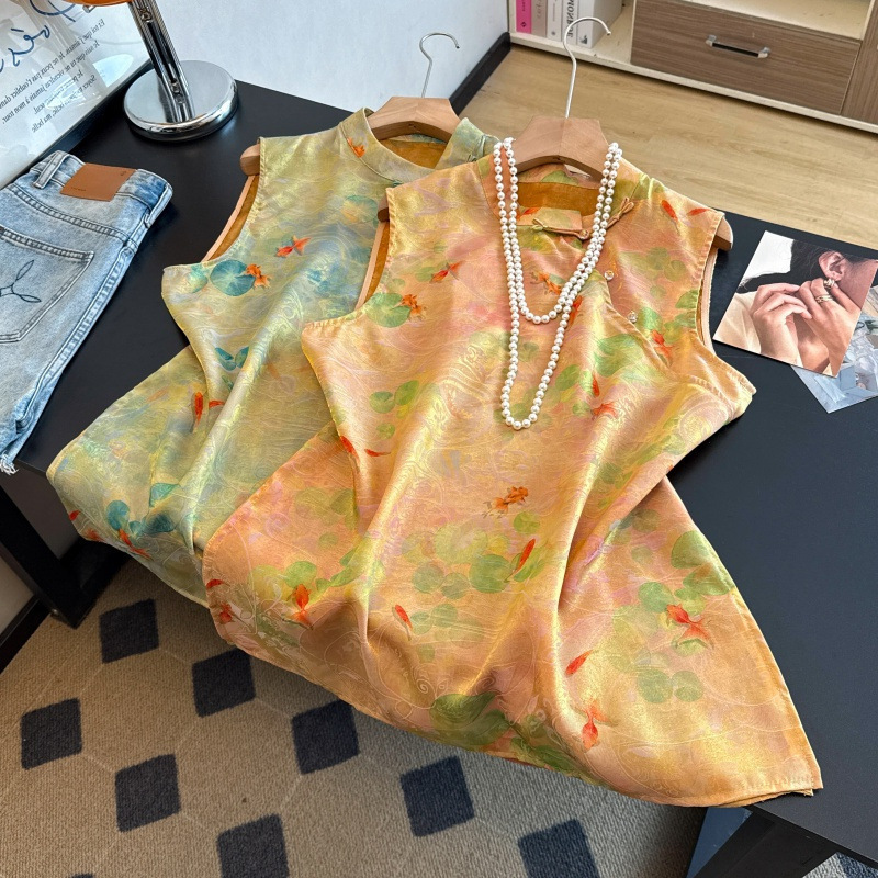 Quality-Guaranteed Silk Anti-Aging Shirt for Middle-Aged Women, New Chinese Style, National Trend, Improved Design with Diagonal Placket and Buttoned Waistcoat, National Style Shirt for Summer