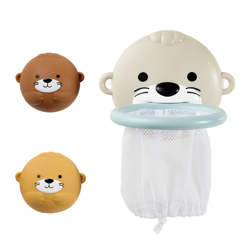 Juguetes de agua de baño transfronterizos Animales nutrias Red de tiro Bola flotante sellada Baño para niños Juguetes de baño