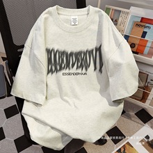 重磅纯棉短袖T恤男潮牌高街ins潮流宽松字母印花痞帅情侣半袖上衣