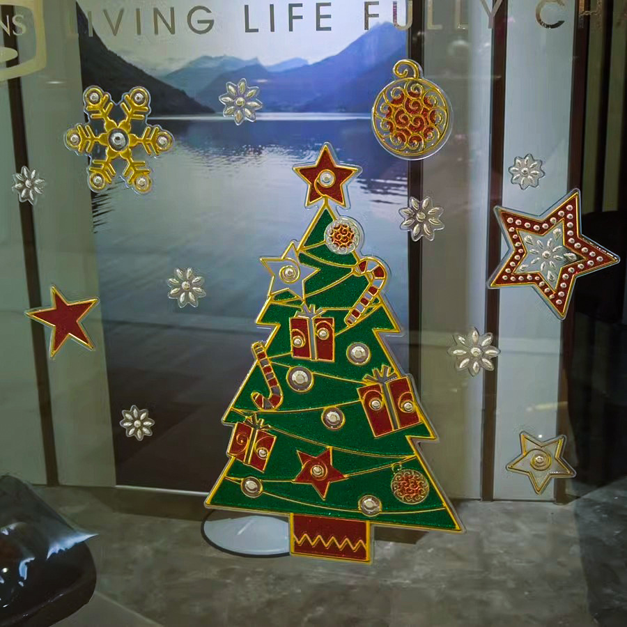 Puertas de vidrio y ventanas de flores pegatinas de dibujos animados pegatinas de ventanas de decoración de Navidad diseño de ventanas de escaparate pegatinas de puerta atmósfera pegatinas estáticas