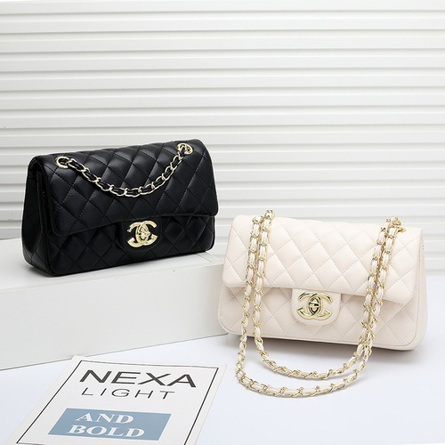 Genuine leather rhombus chain bag for women  new style high-end small fragrance style single shoulder crossbody bag fashionable armpit bag