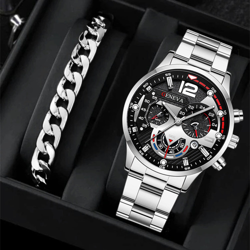 Fashion Business Day-Date Calendar Watch Wholesale Personalized Men's Steel Strap Business Cross-Border Set