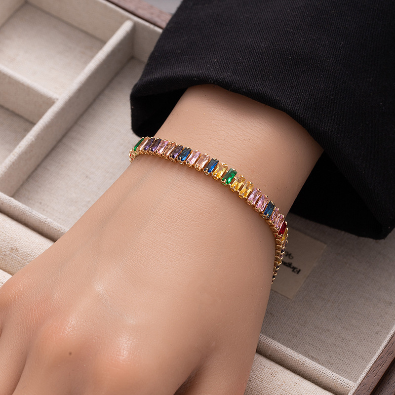 Bracelet Tennis Rectangular Multi-coloured Zircon Full Diamond_voghion.com