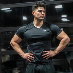 Gymshark element速干レオタードストレッチ半袖スポーツフィットネストレーニングメンズtシャツ包み性良い