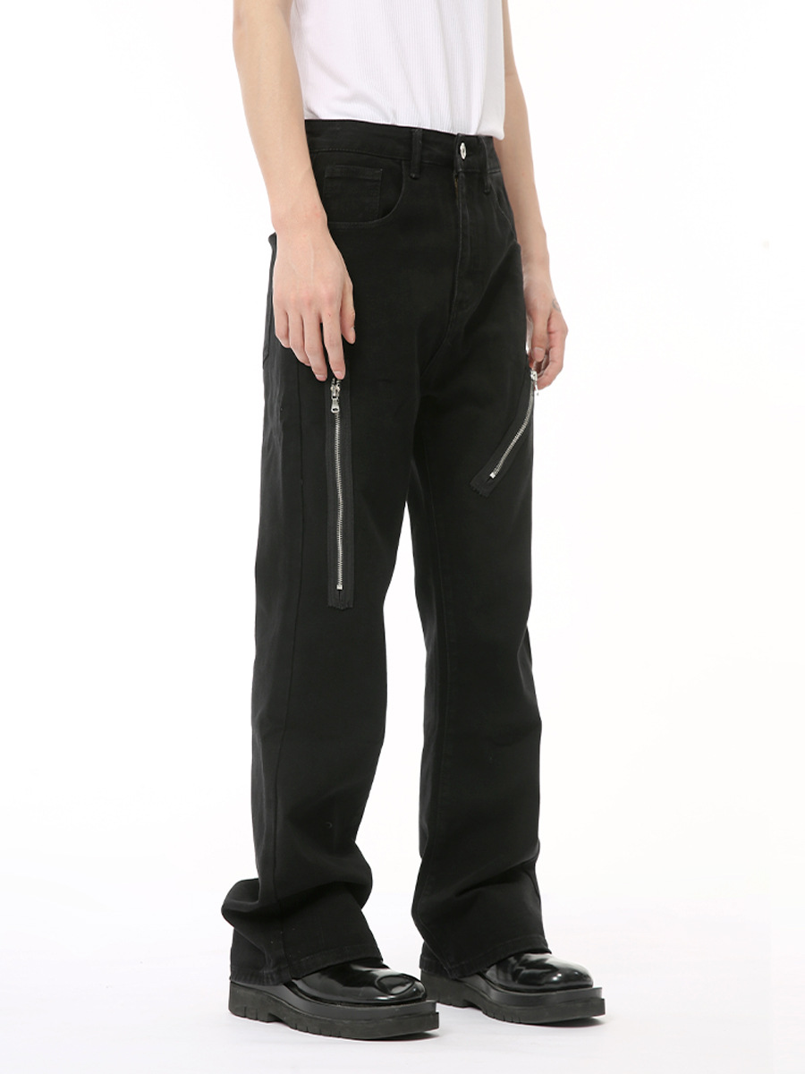 MTLCLOTHES Hombres| 2024 verano nuevo metal zip diseño de empalme microlongo marca de moda jeans